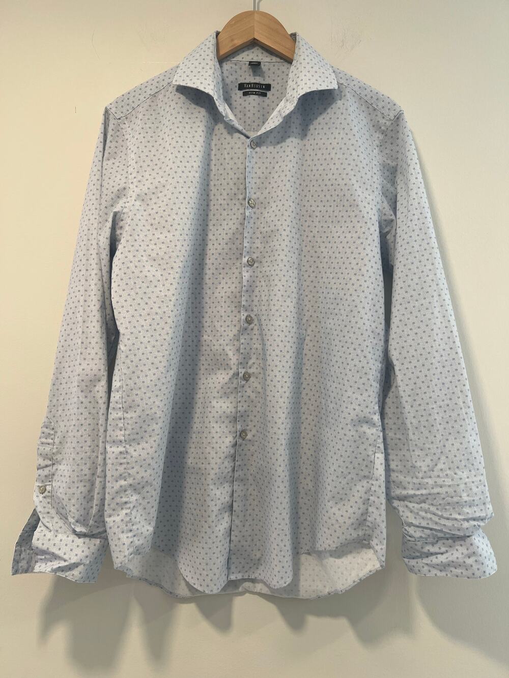 Van Heusen Long Sleeve Button Down Dress Shirt Slim Fit Blue Size 16 34/35 JL